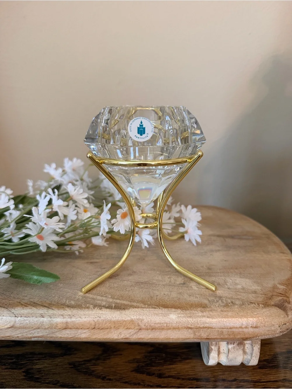 PARTYLITE Crystal VOTIVE Holder On Gold Stand - NWT!